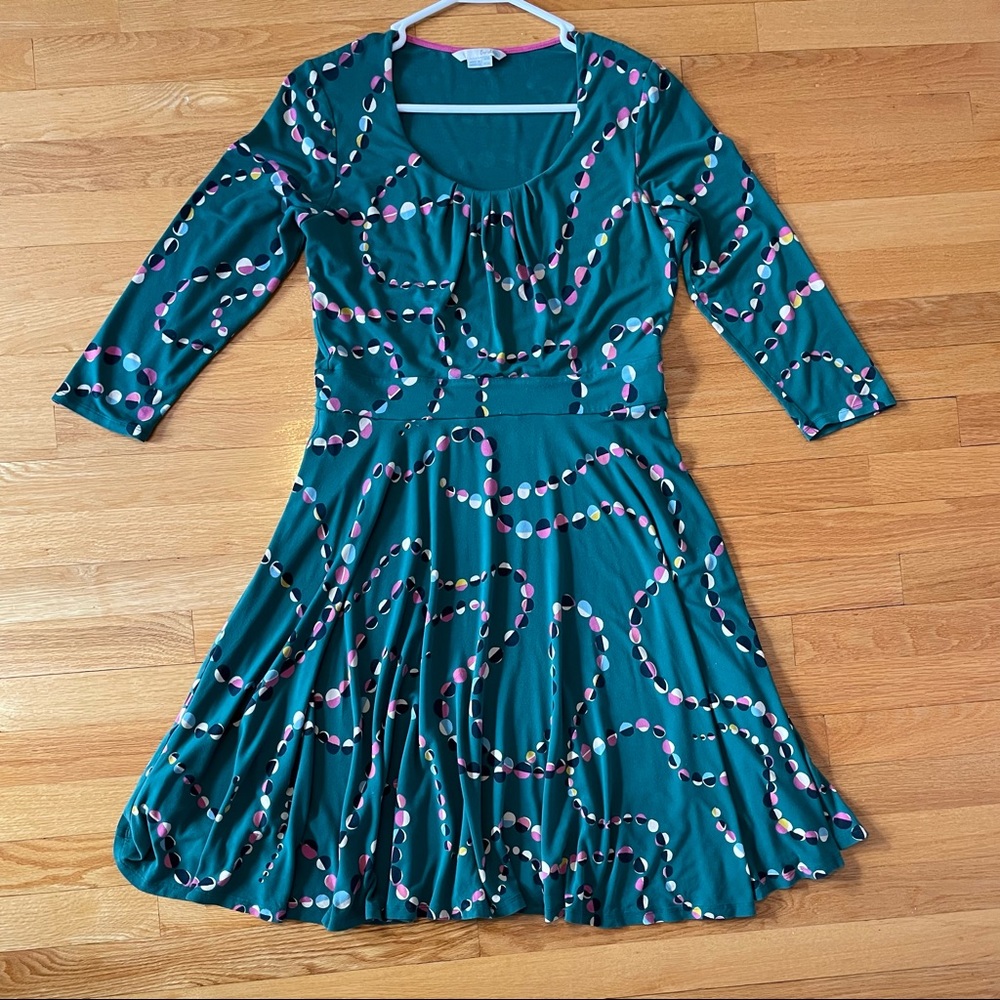 Boden Highgate Green Multi Colored Dot Chain Print Dress Size 14 Long 14L